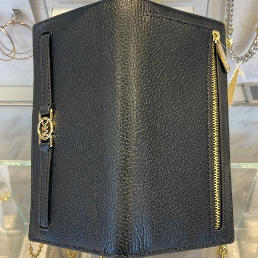 Michael Kors Reed Large Bifold Pebbled Leather Snap Wallet Card Case  Black  NWT